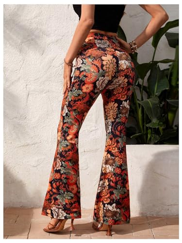 Floerns Women's Elastic High Waist Floral Print Flare Leg Summer Pants2