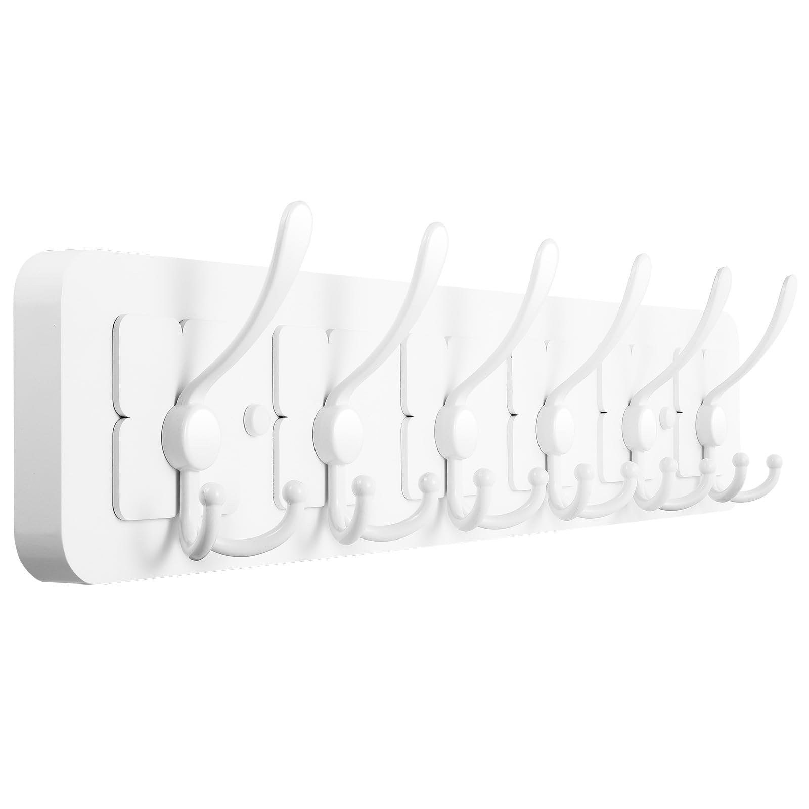 Viebsotg White Coat Rack Wall Mounted,Wooden Wall Coat Rack With 6 Double Hooks For Hanging Coats,Hats,Jackets (, 6 Triple Hooks)