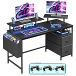 Cliporix 100cm Small Corner Gaming Desk, Black Computer Desk with Dual Monitor Stands, 2 Storage Bags, Side Pocket & Headphone Hooks, Space-Saving Workstation for Bedroom Office Dorm, Easy Assembly