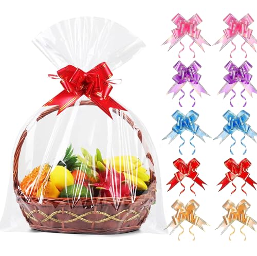 10pack Geschenkfolie Transparent,CellophantüTen Geschenkkorb Taschen,65x93cm Große Korb Verpackung Tasche CellophantüTen Wickeln FüR KöRbe Machen Weihnachten Geschenk Geschenke Verpackung (10)