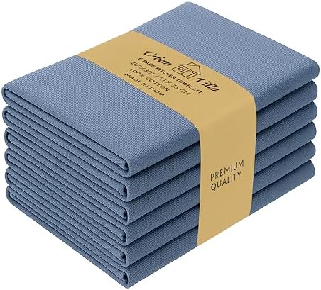 Urban Villa Premium Quality 100% Cotton Solid Kitchen Towels Set of 6 Ultra Soft Size 20x30 Inches Indigo Blue Color Highly Absorbent