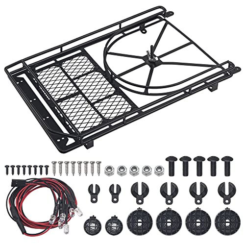 ShareGoo RC 1/10 Metal Roof Rack Luggage with 6LED Light Set Compatible with Traxxas TRX4 Axial...