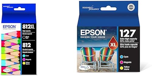 Epson T812 DURABrite Ultra Ink - Paquete combinado de cartuchos de color negro y estándar de alta capacidad (T812XL-BCS) y T127520 DURABrite Ultra