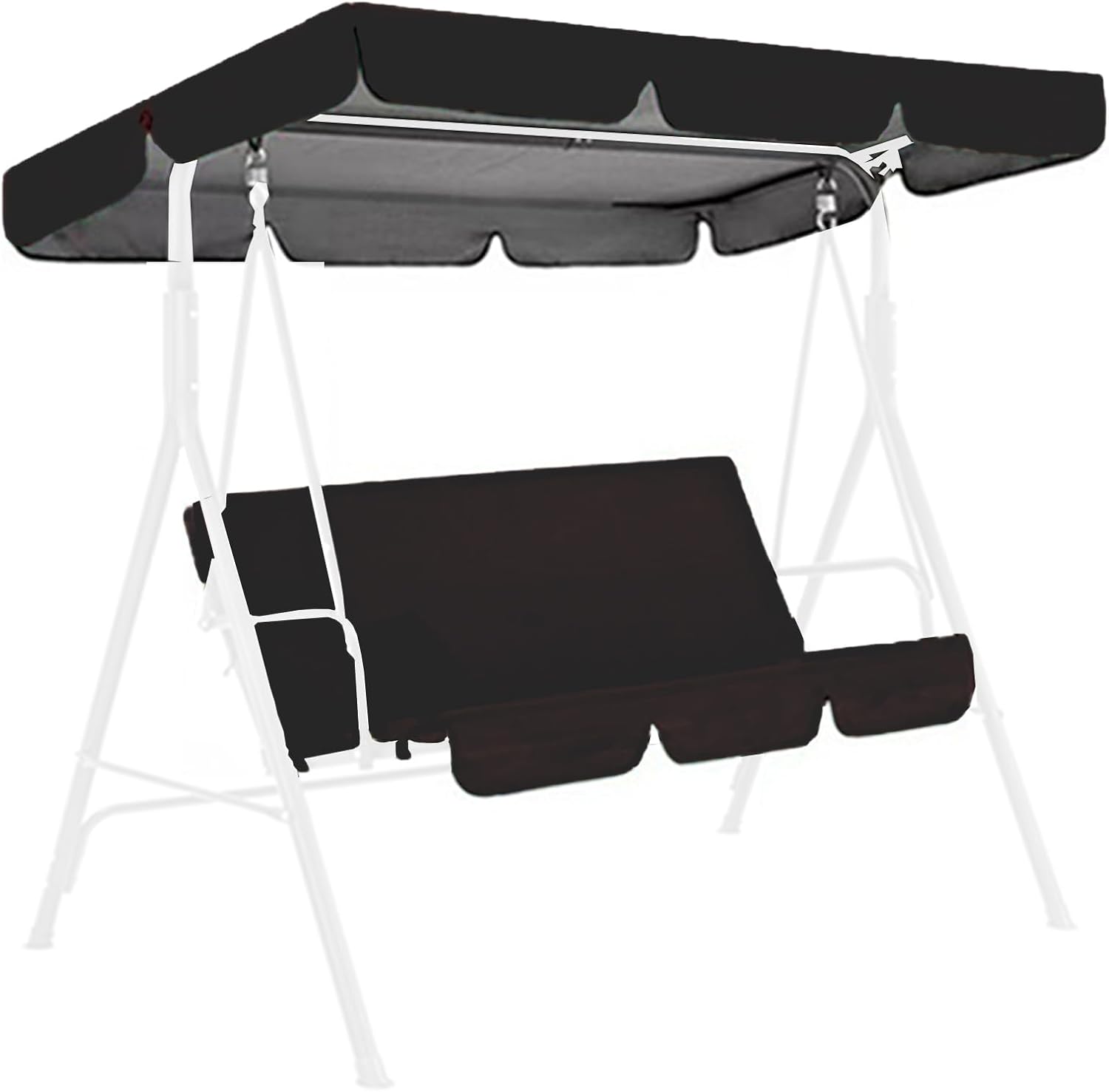 Swing Canopy Replacement Outdoor Swing Canopy Set,Garden Hammock Top Cover for Seat Furniture Proof Patio 2/3/4 Fabric Seat Garden Hammock Chair Reinforced Edges Rip Proof,Black,65*45*6in+59*20*20in