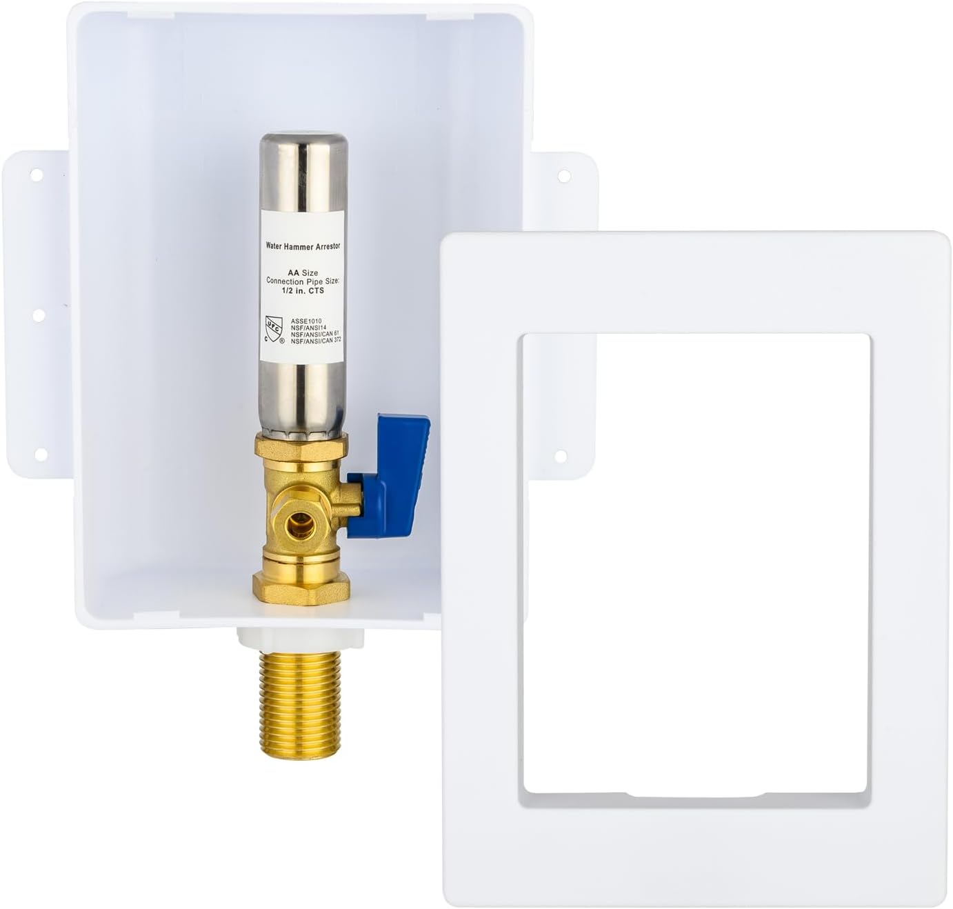 Ice Maker Outlet Box with Stainless Steel Water Hammer Arrestor,1/2 Inch Sweat (MIP) Inlet and 1/4 Inch OD Compression Outlet Connection, Icemaker Box with Installed 1/4-Turn Ball Valve