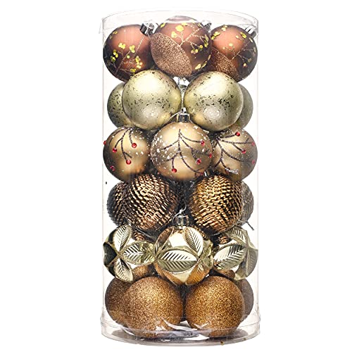 Valery Madelyn Palline di Natale Confezione da Baubles per Albero di Natale, Rame e Oro Baubles Decorativi Lucidi Opachi Glitterata Satinata Screziata, (Set di 30， 6 cm)