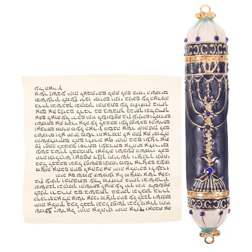 SHINEOFI Mezuzá para Puerta de Metal con Pergamino Kosher Pintada a Mano, Caja de Mezuzá Judía Decorativa para Bendición del Hogar, Adecuado para Inauguración y Decoración de Pared