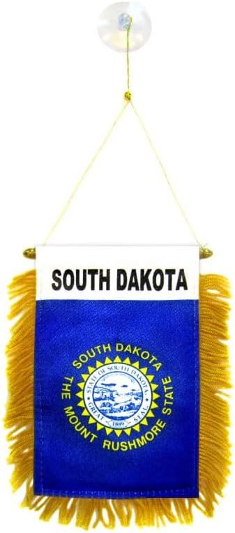 South Dakota Mini Flag Small Banner - 4x6 Inch Car Window Flag - w/Suction Cup - Double Sided - Premium Quality Super Polyester Fabric Flags - Gold Fringe image 2