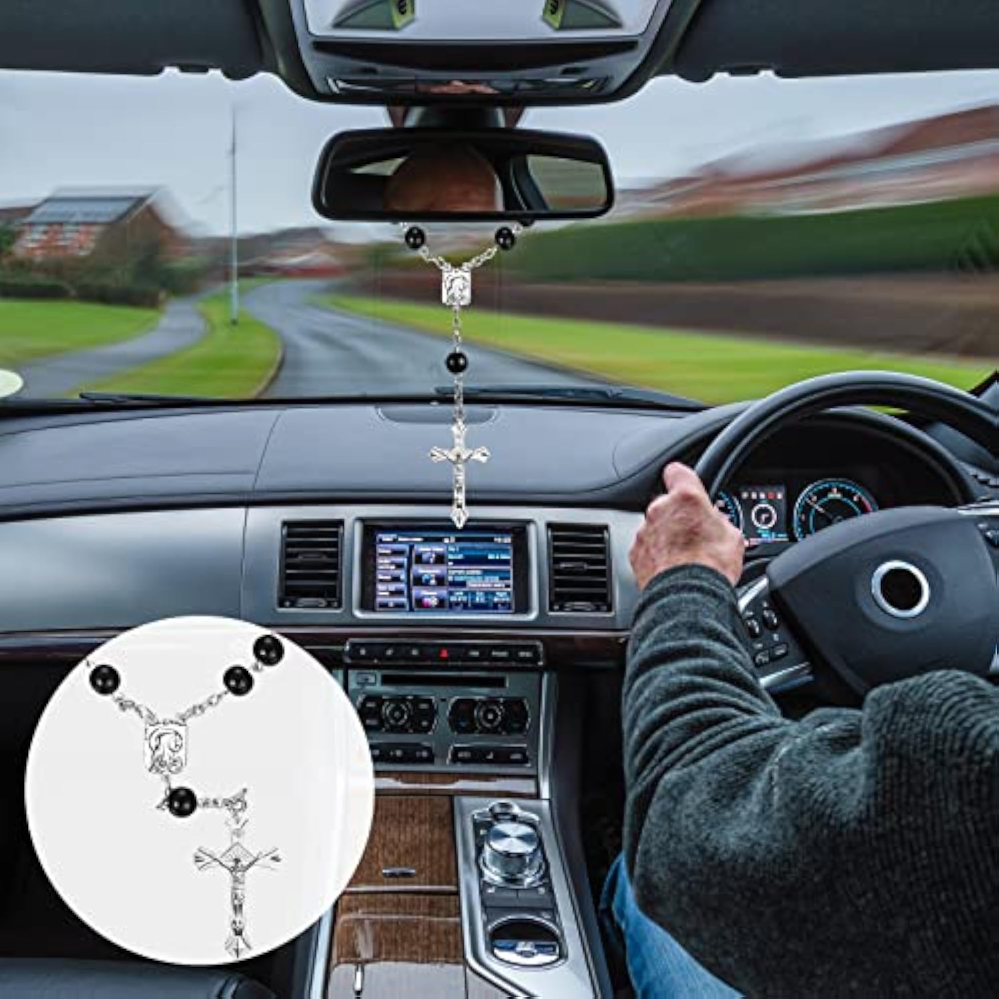 Auto Rosary for Rearview Mirror, 4 Pieces