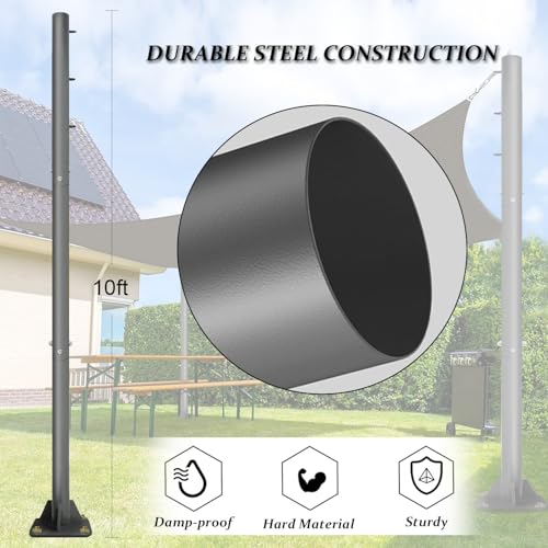2 Pack Sun Shade Sail Poles - 10ft Outdoor Sunshade Sail Post Support Awning Canopy Heavy Duty Metal Pole Kit for Patio Garden Yard Backyard Grassland - Thumbnail 3