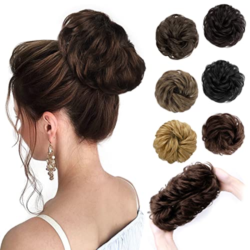 MORICA 100% Human Hair Bun Messy Bun Hairpiece for Women Messy Bun Hair Piece Curly Hair Scrunchie Chignon Extension Bun Thick Updo Hair Medium Brown Hairpiece for Wedding (Medium Brown)