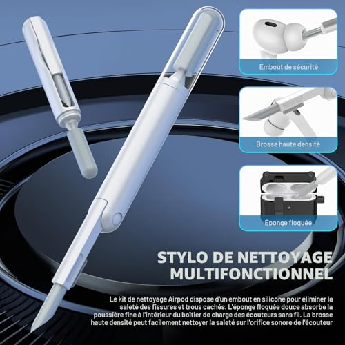 XMBYGY Lot de 3 coques AirPods 4 avec kit nettoyage, étui silicone résistant choc mousqueton écouteurs – vue 3