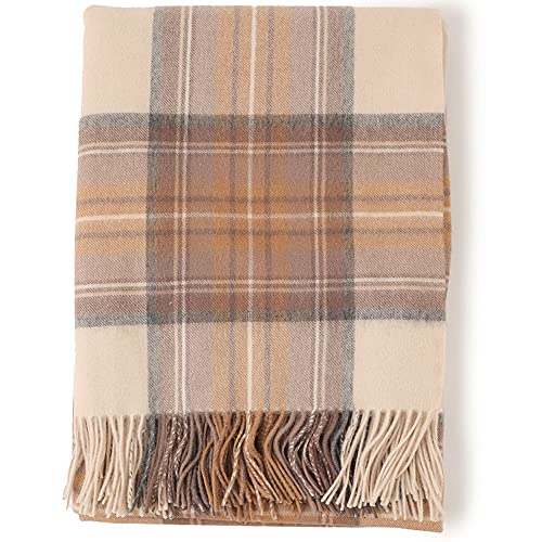 VRBFF Manta escocesa de lana escocesa, manta de tartán grande de lana pura, multiusos, 75 x 55 pulgadas, tamaño de 190 x 140 cm, 5 colors a elegir (caqui)