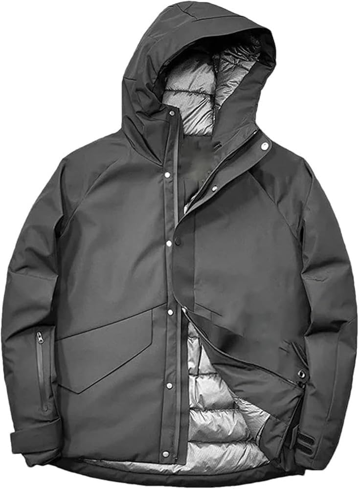 Mens Matte Puffer Jacket Hooded Windproof Drawstring Winter Coat Large Utility Pockets Functional Outdoor