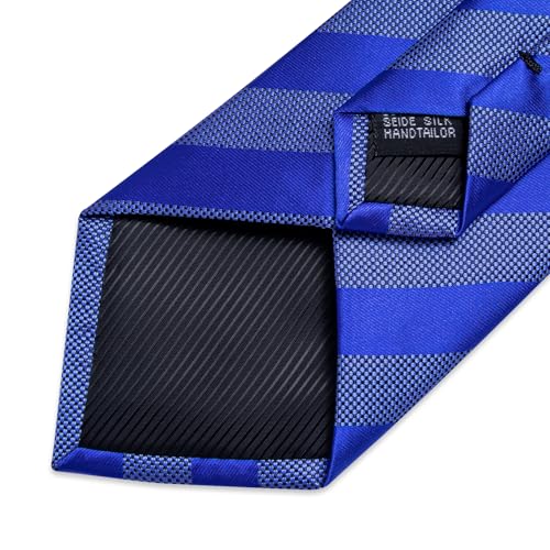 Image of DiBanGu Mens Tie Silk Plaid Striped Necktie and Pocket Square Cufflinks Tie Clip Set with Gift Box Formal Wedding Party