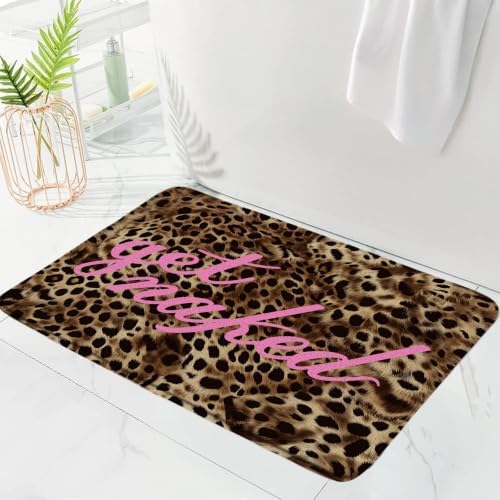 ZNLSU Get Naked Bath Mat Leopard Cheetah Print Funny Quotes Brown Pink Modern Simple Bathroom Decor Rug Doormat Toilet Floor Rug,17.8x29.5 Inch - 2