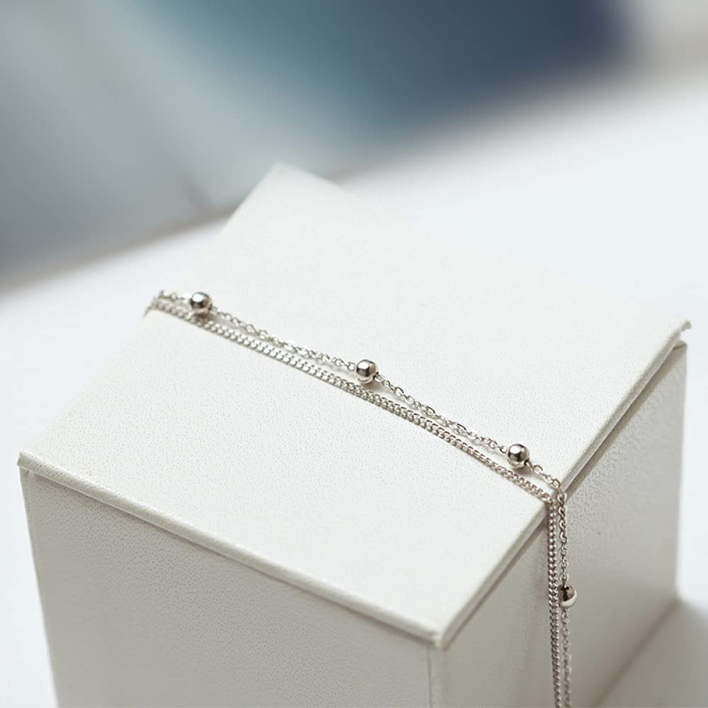 ThAyLa Brazalete De Cadena,Pulsera De Plata De Ley 925 Elegantes Pulseras De Plata De Doble CadenaJoyería De Plata Esterlina Regalos for Hermanas Amigas Parejas Mamá