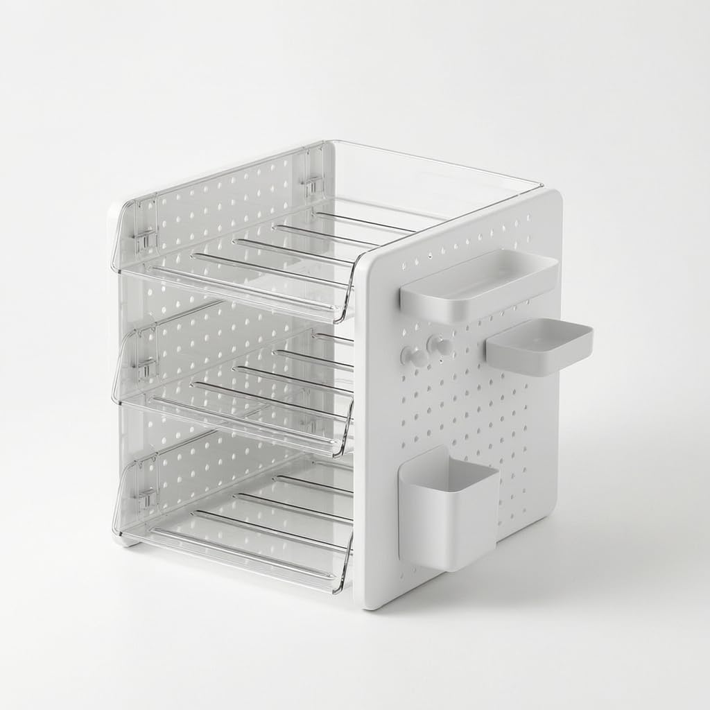 3 Tier Pegboard Desk Organizer for Office Desktop, standing Pen Holder & Accessories
