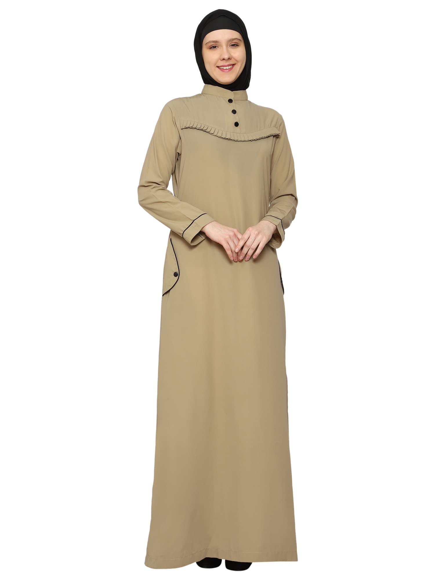 momin libas Beige Polyester Flaired Abaya Burqa-picture-0