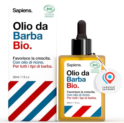 Immagine prodotto: Sapiens Barbershop Olio Barba Uomo BIO - Olio Crescita Barba Uomo con Olio di Ricino - Cura Barba Uomo, Ammorbidiente Barba, Idrata, Favorisce la Barba Crescita - Beard Oil - 30 ml