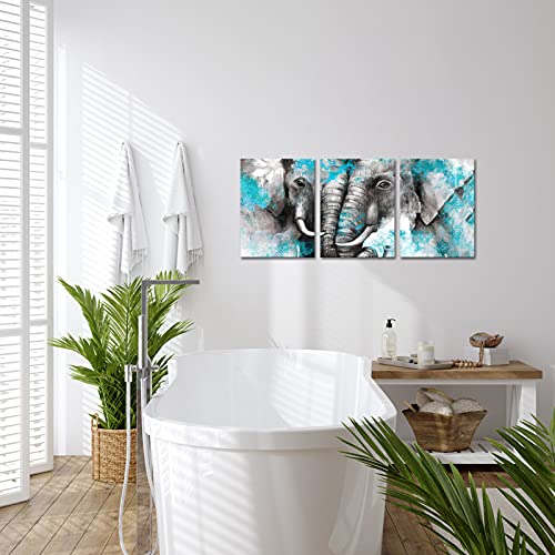 Zlove 3 Pieces Boho Elephant Canvas Wall Art Elephant Couple In Love Mandala Animal Grey And Teal Artwork For Bedroom Modern Home Decor Stretched And Framed Ready To Hang 12X16Inchx3Pcs #TOP4