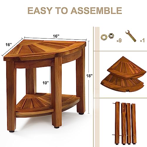 Teakmama Teak Shower Bench 18” Shower Benches For Inside Shower Corner Bench Teak Shower Stool Seat Bathroom Bench With Storage Shelf, Assembly Required #TOP5