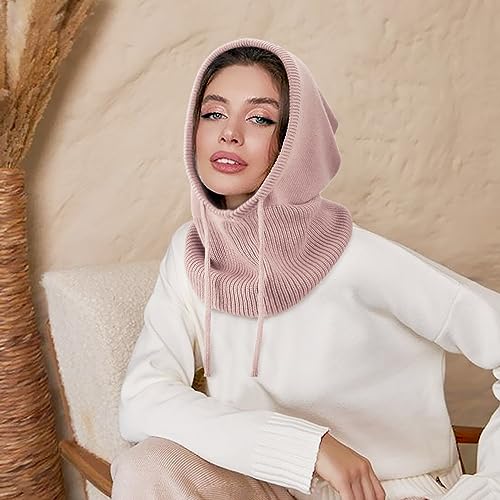 Cachecol com capuz, balaclava, de tricô, feminino, gorro de caveira com cordão, chapéus quentes de i