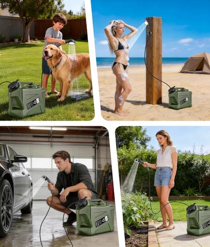 Ducha portátil para camping con garrafa de agua de 5 galones, kit de ducha recargable WADEO 6000mAh para actividades al aire libre, bomba impermeable IPX8, cabezal de ducha con 5 modos, fácil de almacenar para senderismo y playa miniatura 2