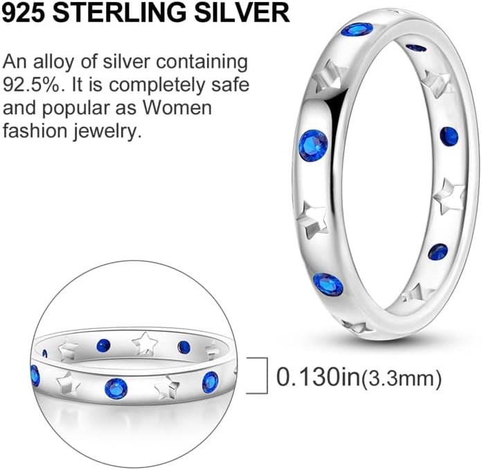 925 Sterling Silver Women Rings Colorful Cubic Zirconia Ring Statement Rings for Women Stackable Vintage Rings Size 6-9 - Image 3