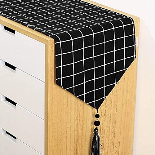 Chemin de table géométrique lin et coton au design moderne et finitions de qualité