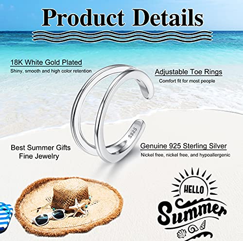 Image of MILACOLATO Toe Rings for Women 925 Sterling Silver Adjustable Toe Ring