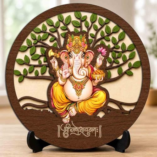 Image of Ganesh Ji Wooden Murti for Home Mandir, Prayer Room, Table Top Decor & Spiritual Gifting - 5x5 Inch
