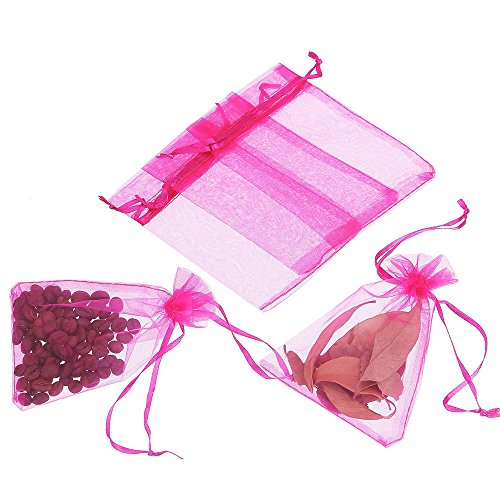 Boshen 100/200Pcs Organza Gift Candy Sheer Bags Mesh Jewelry Pouches Drawstring Bulk For Wedding Party Favors Christmas (3" X 4"(100Pcs), Hot Pink) #TOP2