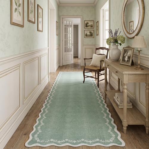 GarveeHome 2.5x10 Scalloped Washable Runner Rug Long Hallway Kitchen Rug