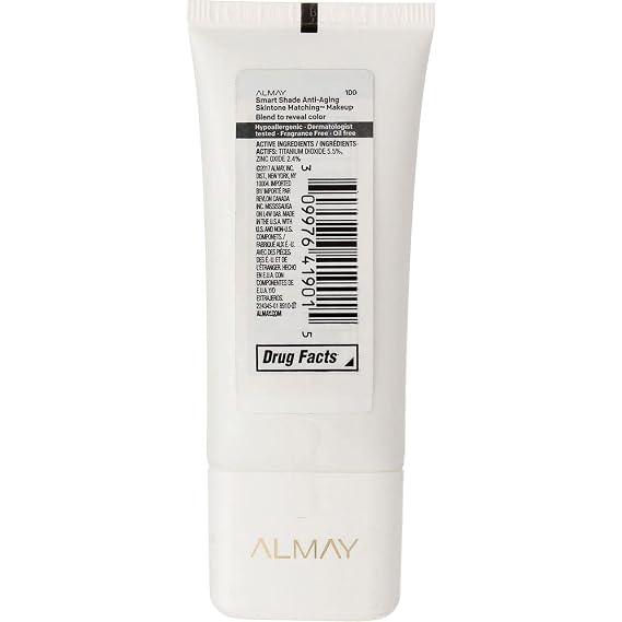 Almay Anti-Aging Foundation, Smart Shade Face Makeup, Medium Coverage, Natural Finish with SPF 20, Hypoallergenic-Fragrance Free, Dermatologist Tested, 100 My Best Light, 1 Oz