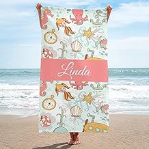 BUY JOY Personalized Beach Towels, Marine-Fish Pink Bath Towel Custom Travel Beach Pool and Bath Towels for Women Girls Toddler Baby