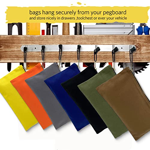 7 Pack Canvas Tool Bag Zipper Pouch - Heavy Duty 16 Oz. Canvas Tools Utility Pouches, Multipurpose Storage Organizer Tote Bags With Dependable Metal Zippers, 12.5 X 7-Inch #TOP2