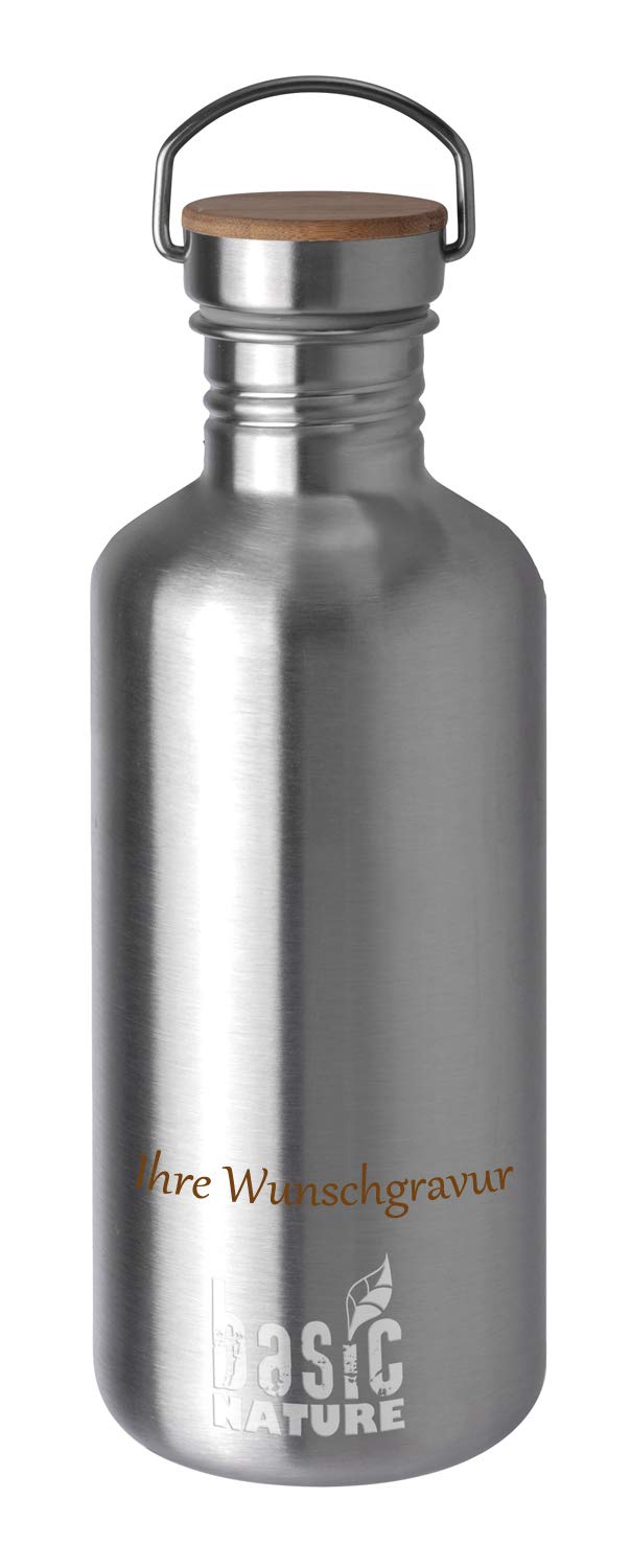 BasicNature Trinkflasche 'Active' – Edelstahl-matt (Edelstahl matt, mit Namensgravur, 1,2 L)