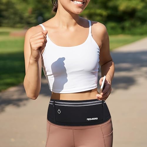 Vista 6 de Cinturón delgado para correr, 3 bolsillos, soporte para teléfono para correr, caminar, ciclismo, riñonera impermeable para mujeres y hombres