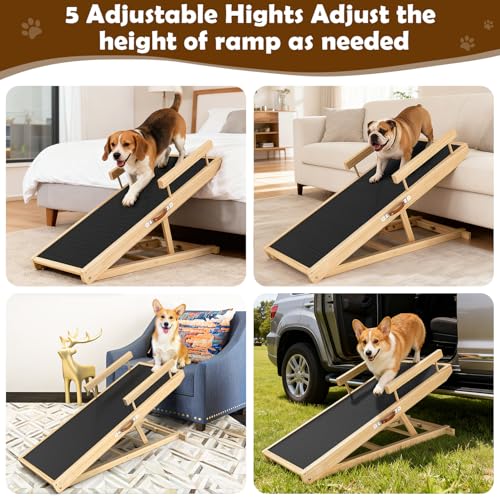 Dog Ramp for Couch, Bed or Car, Wooden 44" Long Pet Stairs for Small & Large Old Dogs & Cats, Hold up to 200lb, 5 Adjustable Height from 14.96" to 22", Portable Doggie Steps, Excellent Traction by X XBEN - Image 6
