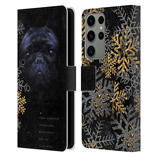 Funda de cuero Samsung Galaxy S23 Ultra 5G con diseño de Bulldog francés y copos