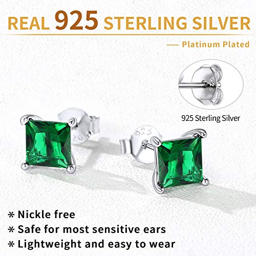 Chicsilver Created Emerald Stud Earrings For Women 925 Sterling Silver Solitaire Princess Cut Gemstone Green May Birthstone Earrings Hypoallergenic #TOP7