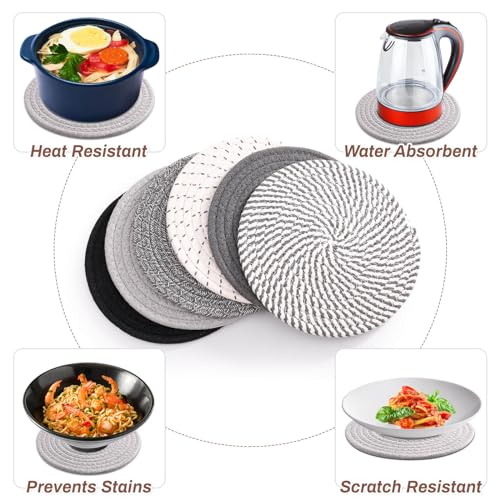 Billbotk 8'' Trivets Hot Dishes, Hot pots and Pans, 6 Heat Resistant Hot Pads, Pot Holders Kitchen, Hot Plate Mats Kitchen Countertops, Table, Home Essentials New Home and Farmhouse Decor - Thumbnail 4
