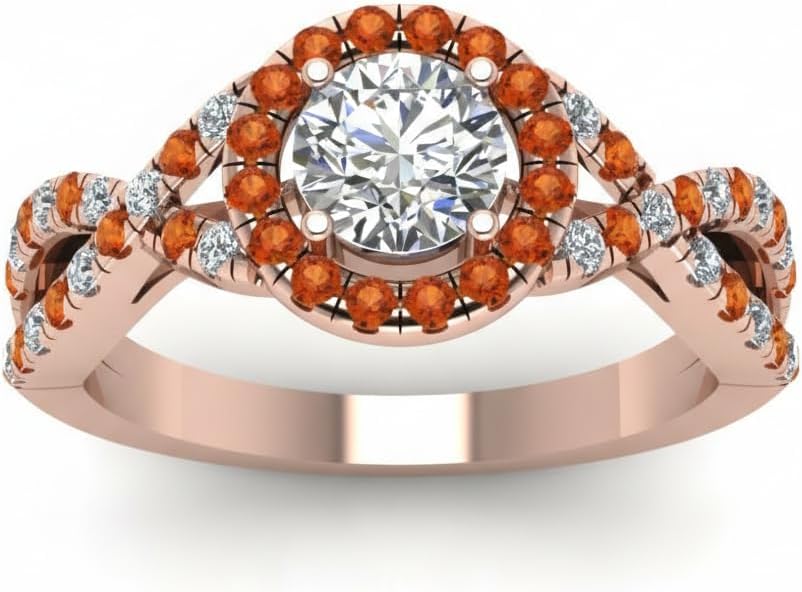 Choose Your Gemstone Entwined Halo Diamond CZ Ring Rose Gold Plated Round Shape Halo Engagement Rings Minimal Modern Design Birthday Gift Wedding Gift US Size 4 to 12
