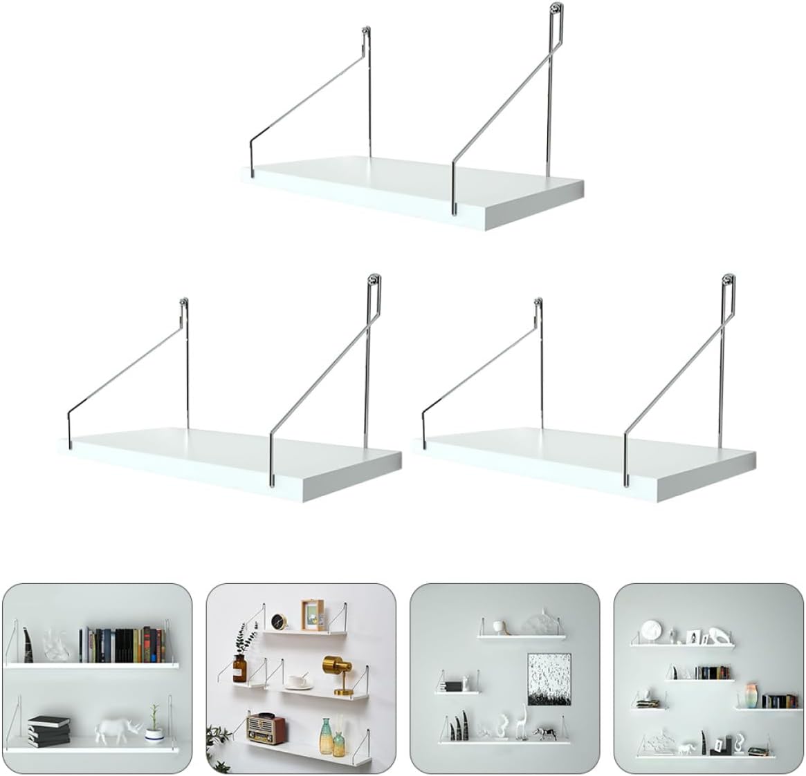 GARVALON 3pcs Floating Wall Shelves White 30x15cm Multi-Functional Storage Rack Punch-Free Wall Mount Rack for Bedroom Living Room Home Organization
