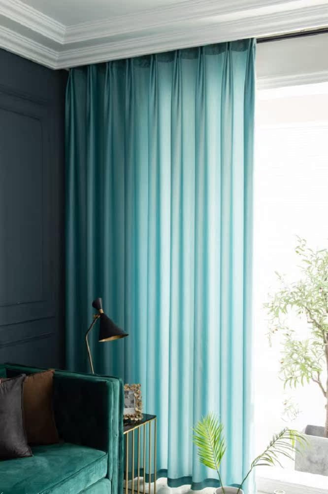 Nordic Simple Light Transmitting Opaque Solid Color Semi Shading Sheer Curtains for Living Kids Nursery Room Bedroom(1 Panel, W 100 x L 95 inch, Blue)