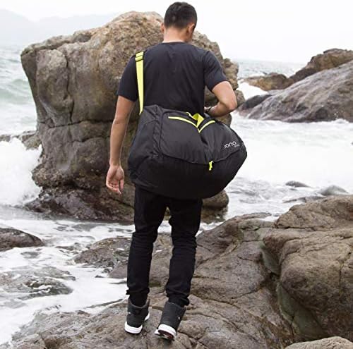 Amazon Brand - Eono 90L Foldable Travel Duffle Bag Hold All Travel Luggage Bag Holiday Bag with Multi-Pockets for Women Men (Black+Yellow)
