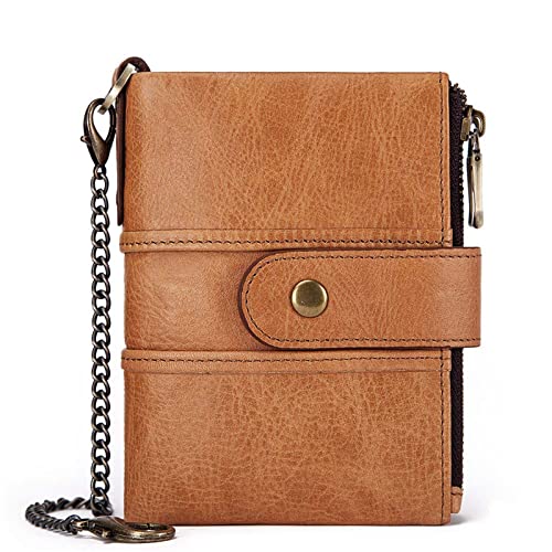 Portefeuille homme en cuir vintage de vachette véritable avec chaîne de sécurité
