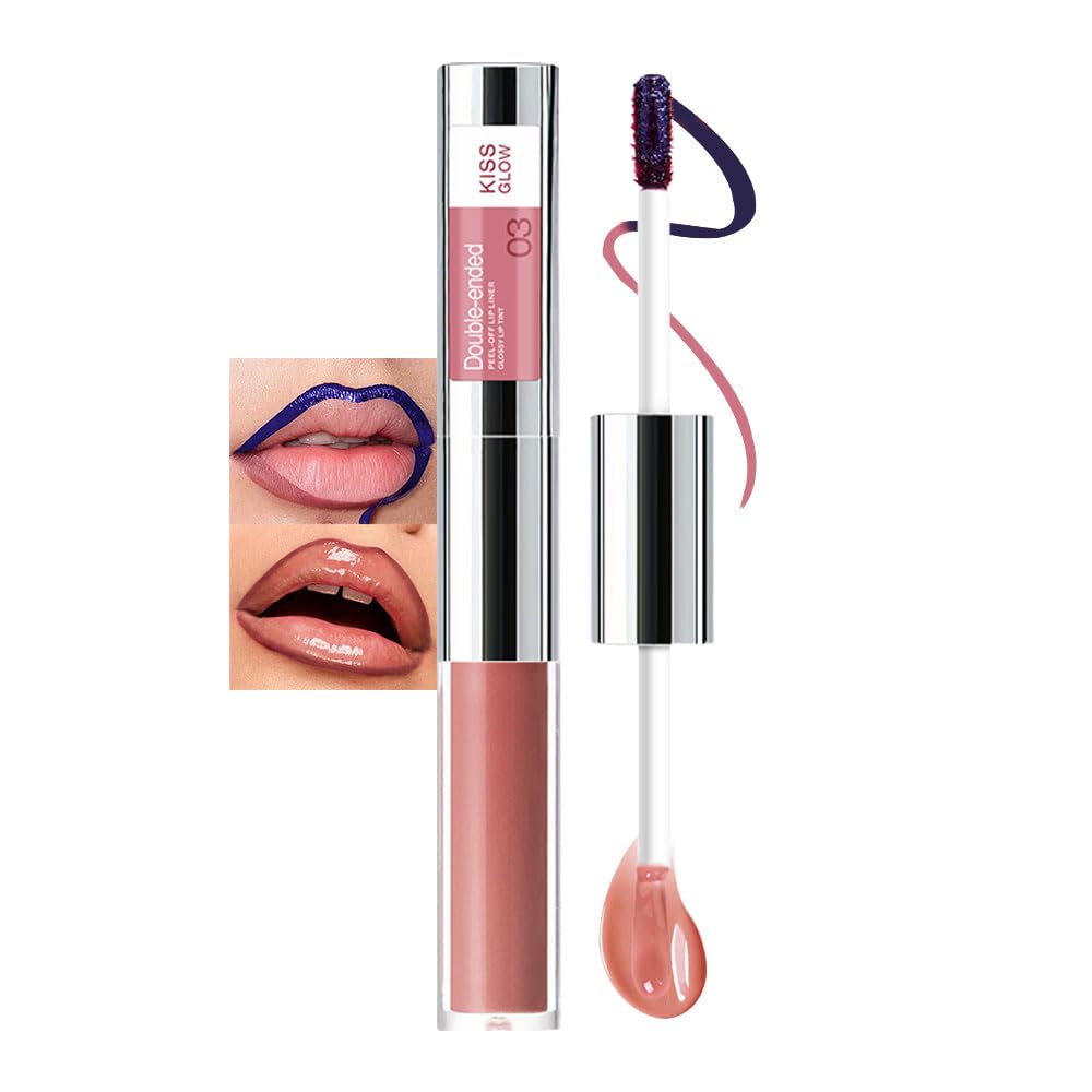 Peel Off Lip Liner & Gloss – Long-Lasting Smudge-Proof Soft Rosy Peach Lip Tint & Lip Stain Liner with Hydrating High Shine Gloss for Defined, Fuller Peachy Lips – Waterproof Soft Glam Lip Makeup