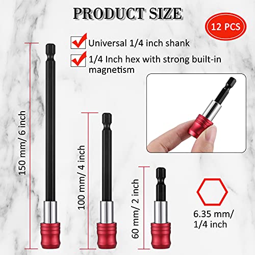 Image of Honoson 12 Pcs Drill Bit Extension Magnetic Drill Extension Bit Holder 1 /4 Inch Hex Shank Automotive Quick Release Screwdriver Extender Adapter Set for Screws Nuts Handheld Driver 3 Sizes